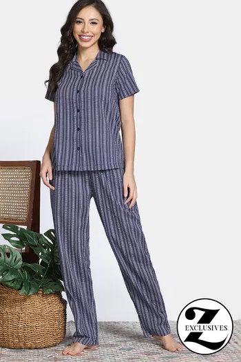 Buy Zivame Woven Seersucker Sleep Pyjama Set - Parisian Night